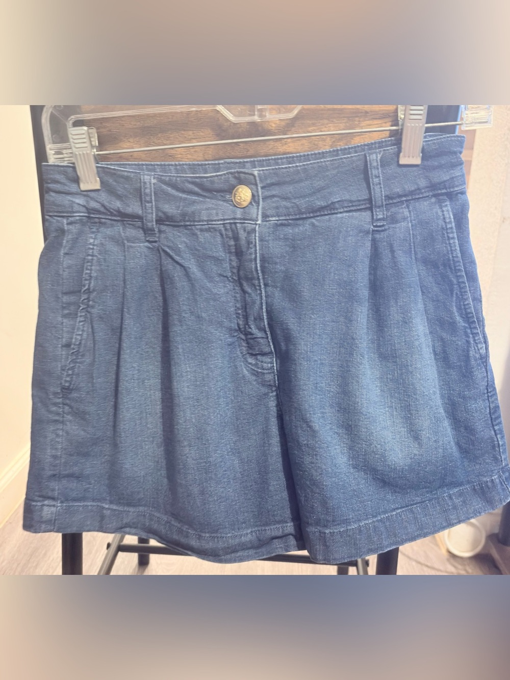 J. Crew Dark Blue Pleated High-Rise Denim Shorts